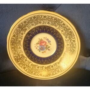 Aynsley England Bone China Saucer Cobalt Blue Heavy Gold Filigree Floral Center